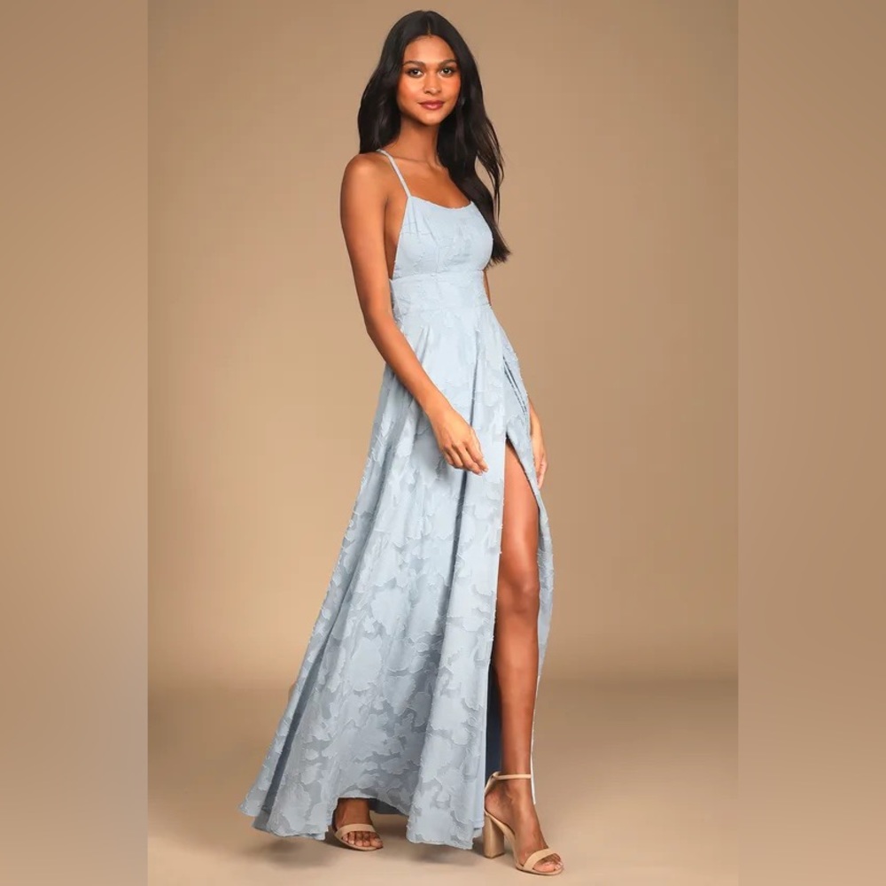 Let There Be Romance Slate Blue Burnout Floral Maxi Dress - M